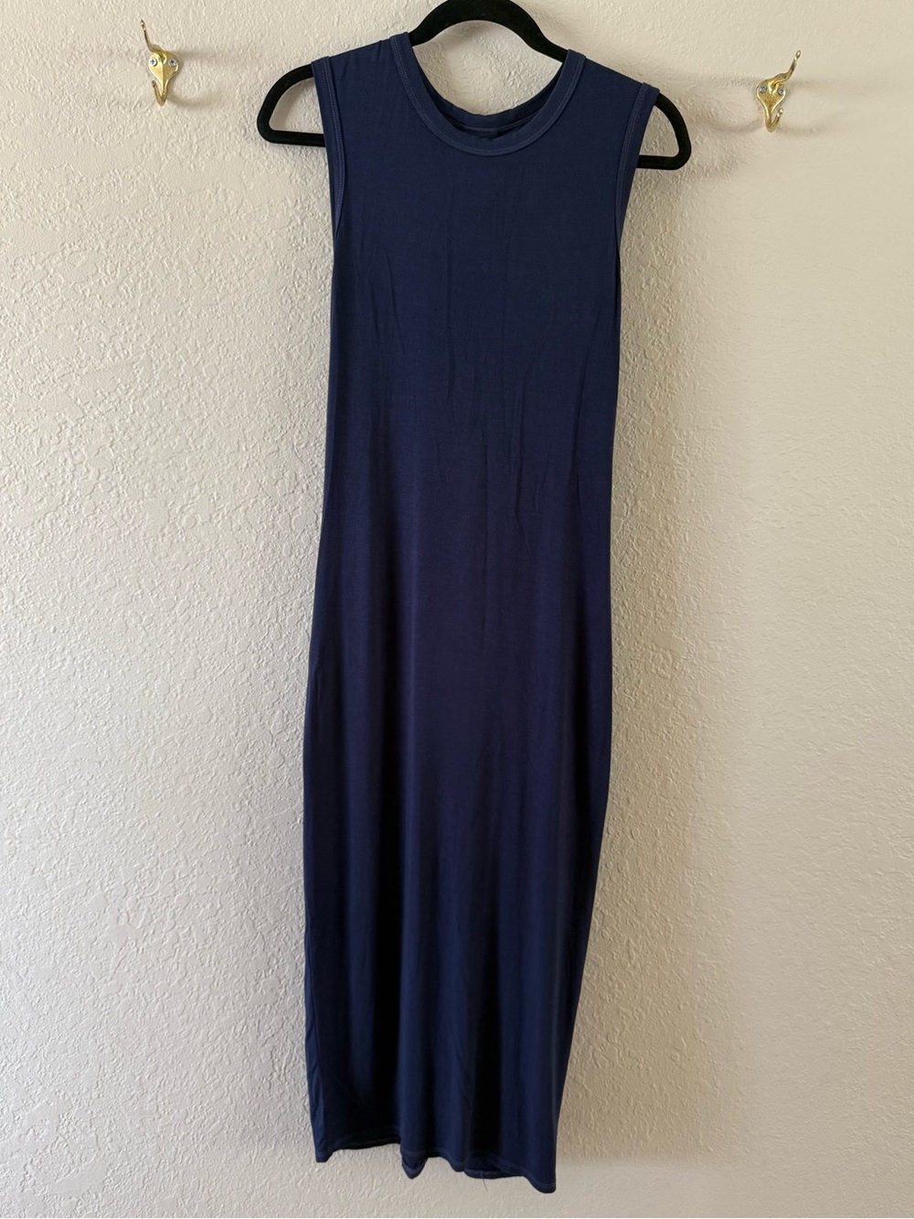 Enza Costa Navy Blue Twist Cut Out Back Midi Dress Size XS Stretchy Bouncy